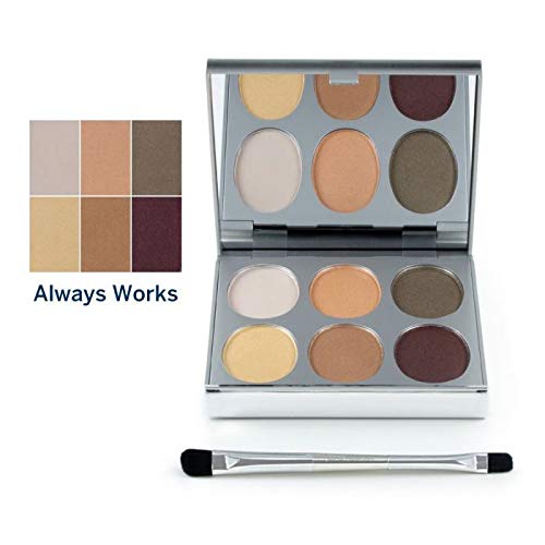 Jerome Alexander New Again Eyeshadow Palette & Brush, 6 Buildable & Blendable Micronized Powder Shades (Always Works)
