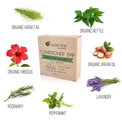 Peppermint & Rosemary Natural Hair Conditioner Bar, Organic, Vegan, Volumizing, Hydrating Argan Oil Conditioner for Curly or Straight Hair, Paraben & Sulfate Free, Made in USA - 2.3 oz.