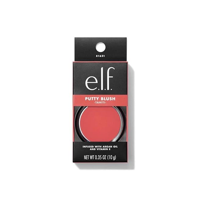 e.l.f. Putty Blush, Creamy & Ultra Pigmented Formula, Lightweight, Buildable Formula, Infused with Argan Oil & Vitamin E, Vegan & Cruelty-Free, Tahiti