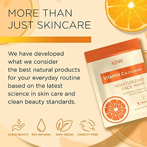 AZURE Vitamin C & Collagen Moisturizing Facial Sheet Mask- Anti Aging, Deeply Moisturizing & Firming - Improves Elasticity - Skin Care Made in Korea - 10 Pack