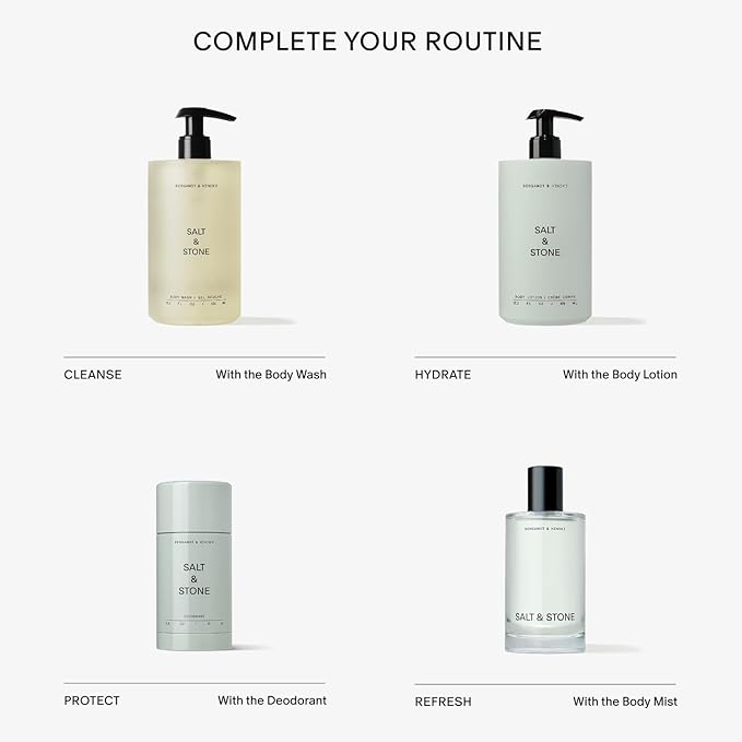 Salt & Stone Body Mist, Bergamot & Hinoki Scent, Skincare Infused Perfume Hair & Body Spray for Women and Men, Hydrating Fragrance with Glycerin and Red Algae, Vegan, Cruelty Free, 3.4 fl oz