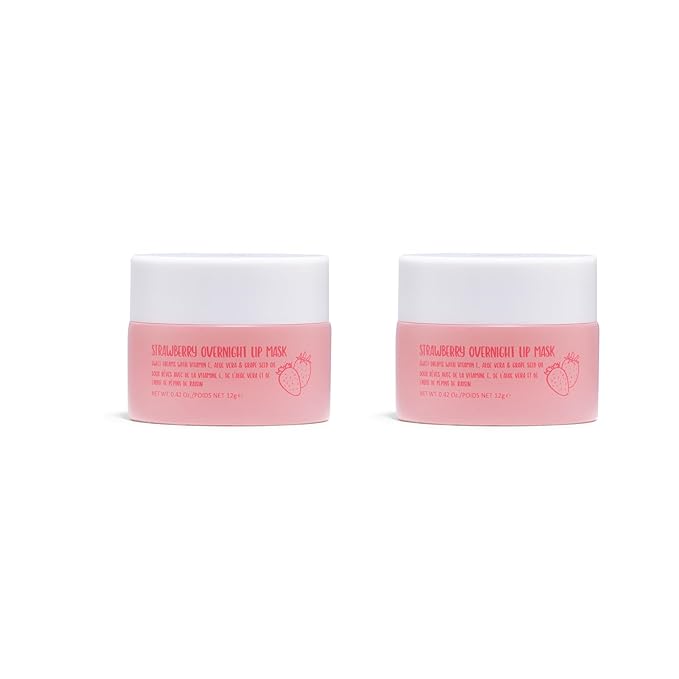 W7 Sweet Dreams Overnight Strawberry Lip Mask - Vitamin E, Aloe Vera and Grape Seed Oil - For Hydrated, Full Looking & Irresistible Lips - 2 Pack - 0.40 Fl Oz