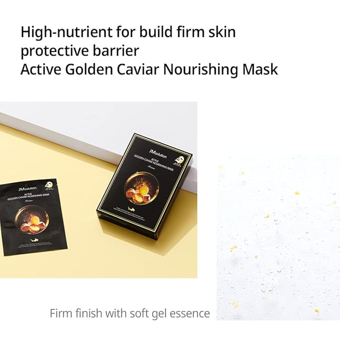 JMsolution Active Golden Caviar Nourishing Mask - Korean Skincare Facial Mask-Cavior extracted - collagen essense- 10 sheets for all skin type