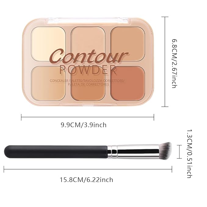 evpct 6 Colors Concealers Full Coverage Cream Contour Palette with Brush for Older Women, Under Eye Color Corrector Tri Color Pot Concealer Palette for Dark Circles Mature Skin Makeup, Waterproof, A3