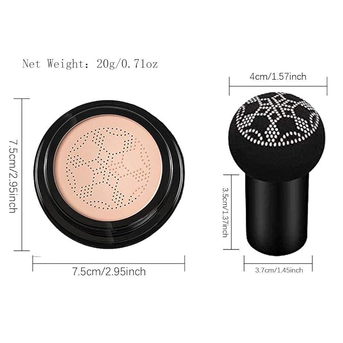 Air Cushion CC Cream Mushroom Head Cushion Foundation, BB Cream Face Makeup for Mature Skin Moisturizing Concealer Brighten Long-Lasting, Even Skin Tone for All Skin Types (2 PCS Nude)