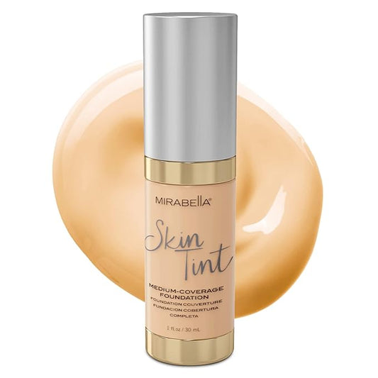 Mirabella Skin Tint Creme Liquid Foundation Makeup, Oil-Free Mineral Foundation for Medium Coverage - w/Hyaluronic Acid, Squalane, & Allantoin for All Skin Types - IIW Warm