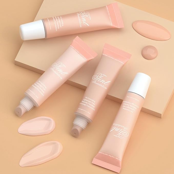 2 Pack Liquid Foundation Cream with Foundation Brush for Face Makeup,Durable Full Coverage Matte Concealer Make Up,Oil Control & Waterproof Base Primer -1 Fl.Oz (#02)