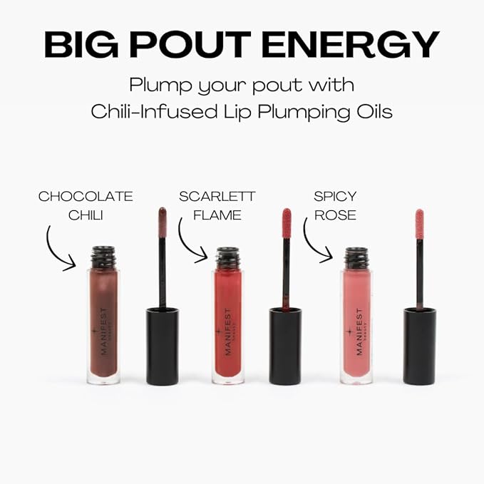 BIG POUT ENERGY Lip Plumper, Chili-Infused Lip Plumping Oil for Full and Smooth Lips, Lip Gloss Finish, With Easy Swipe XL Wand Applicator, Spicy Rose, 0.12 fl oz