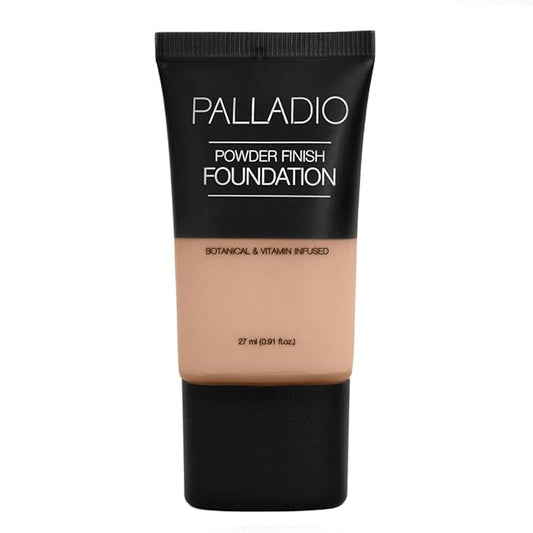 Palladio Powder Finish Liquid Foundation, Natural Matte Appearance, Reduces Fine Lines, Covers Large Pores, Hides Imperfections, All Day Wear, Sheer to Medium Coverage, In the Buff