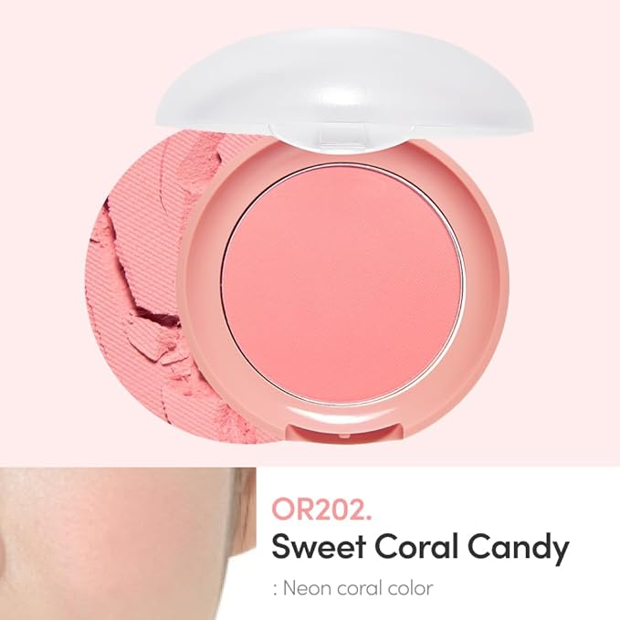 ETUDE Lovely Cookie Blusher #OR202 Sweet Coral Candy 4g | Glowing & Natural Powder Blush with Long-Lasting Sebum Control | Easy Application | Puffy Cushion for a Lovely Makeup Look