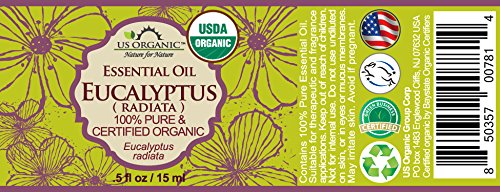 US Organic 100% Pure Eucalyptus Essential Oil (Radiata) - USDA Certified Organic, Steam Distilled - W/Euro droppers (More Size Variations Available) (15 ml / .5 fl oz)