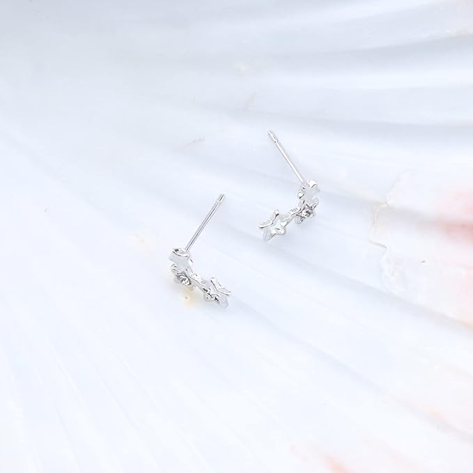 Bohemia Star Climber Crawler Earrings Silver Crystal Star Ear Climber Earrings Cluster Star Studs Earring Festival Earrings Jewelry for Women and Girls (Silver)