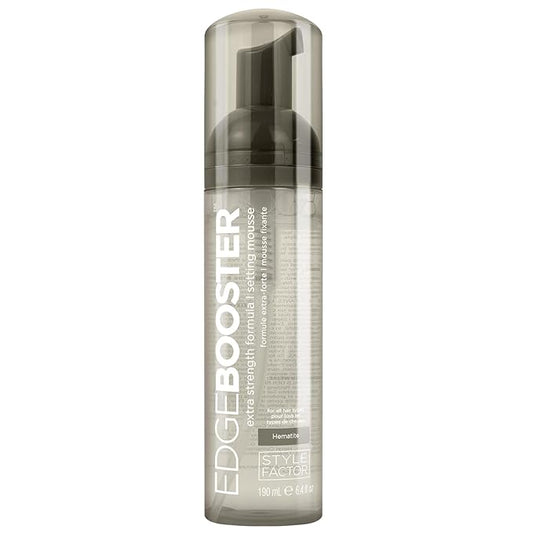 Style Factor EDGE BOOSTER Extra Strength Setting Mousse – Frizz Control, Extra Volume, and Conditioning – 6.4oz Hematite Mousse for Curly Hair