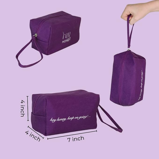 Hey Honey 4pc Set: Love Your Body Lotion, Walk The Walk Foot Cream, Hands On Honey Hand Cream, Eco Makeup Bag. Perfect for Valentine's, Xmas, Birthdays