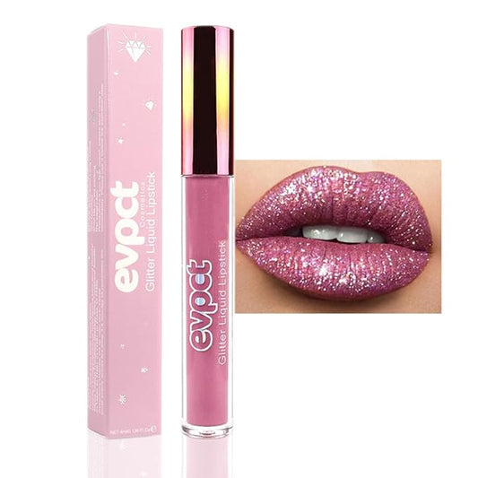 evpct 1Pcs Mauve Matte to Glitter Liquid Lipstick Lip Set Kit, Long Lasting Matte Diamond Glitter Lipstick Waterproof, Colorful Sparkly Glossy Metallic Shimmer Sparkle Lip Gloss for Women 01#