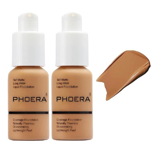 2 Pack PHOERA Foundation 106 Warm Sun Makeup,Full Coverage Foundation for Women and Girls