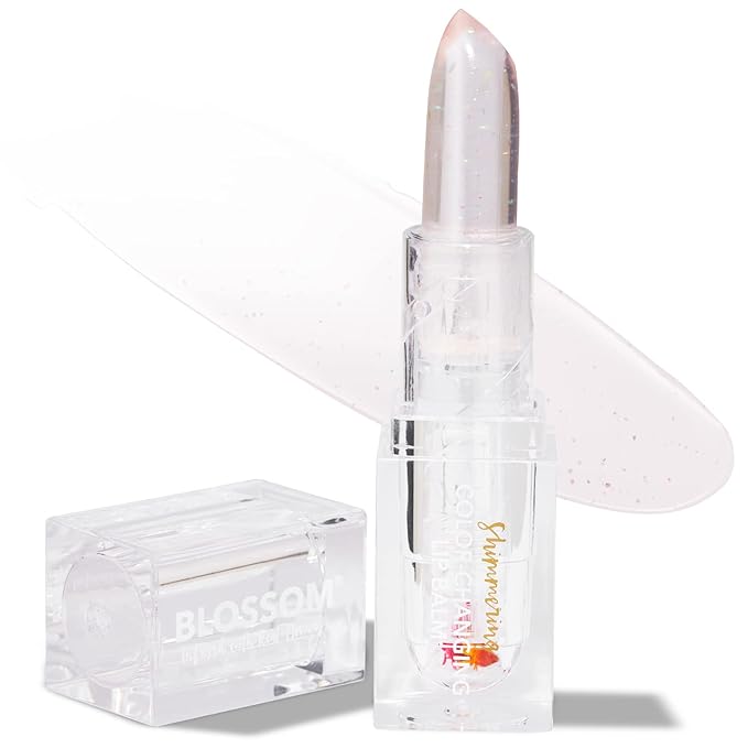 Blossom Moisturizing Color Changing Shimmering Lip Balm Sparkle Lip Stain Tint, Infused with Real Flowers, 3g, Crystal