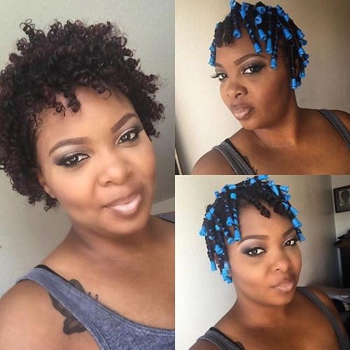 40pcs Perm Rods Set for Natural Hair Blue Plastic Cold Wave Rods Hair Curling Rollers with Steel Pintail Comb Rat Tail DIY Hairdressing Tools（40pcs Blue）