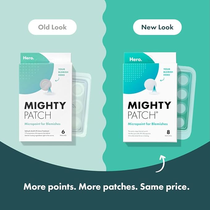 Mighty Patch Micropoint Large Hydrocolloid Pimple Patches for Face Blemishes from Hero Cosmetics, Acne Stickers for Early Stage Zits & Hidden Pimples, 395 Proprietary Micropoints, 8 Count