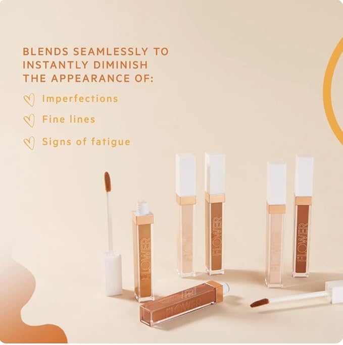 FLOWER BEAUTY By Drew Barrymore Light Illusion Full Coverage Concealer - Diffuse Dark Under Eye Circles + Blurs Blemishes - Weightless Formula + Crease Proof Makeup (Almond)