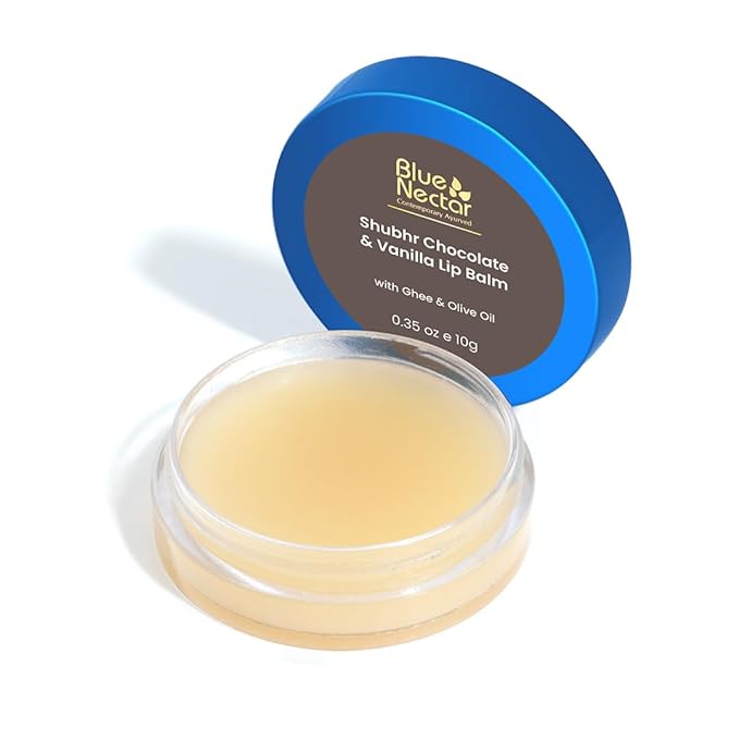 Blue Nectar Natural Lip Balm Chocolate & Vanilla with Organic Ghee for Dry Lips | Herbal Ayurvedic Hydrating Lip Gloss for Women (0.35 oz, 12 Herbs)