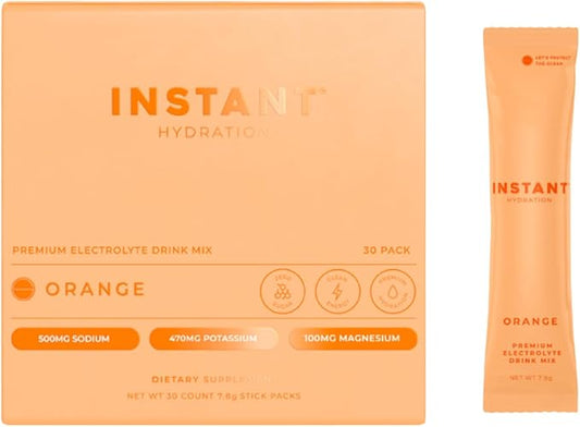 Instant Hydration Electrolytes Powder Packets - Citrus Orange Drink Mix - Zero Sugar - Keto, Vegan, Gluten-Free, Non-GMO - Boost Recovery, Brain Health, Muscle & Tissue Support- 30 Sticks