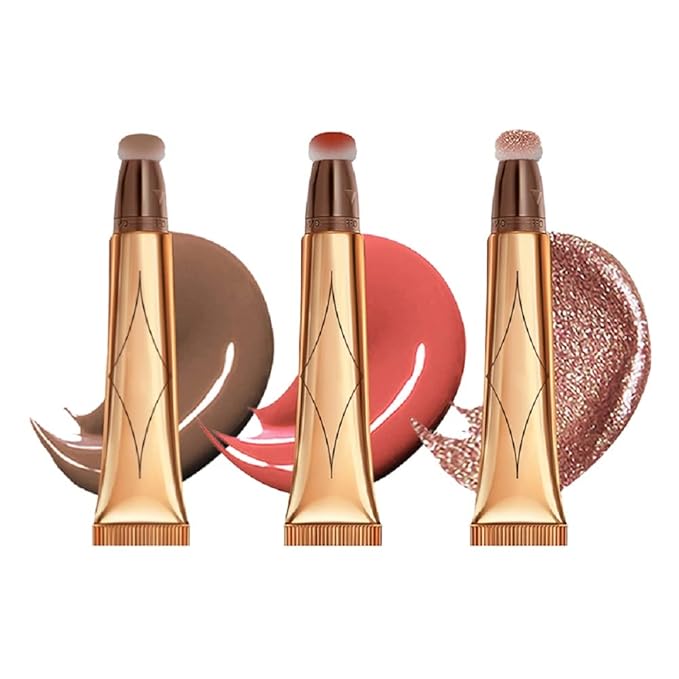 3 Color Contour Beauty Wand, Highlighter ，Face Concealer Contouring with Cushion Applicator Long Lasting & Smooth Matte Finish Liquid Illuminator Makeup Stick .(01 Contour+03 Cherry Red +05 Bronze Gold)
