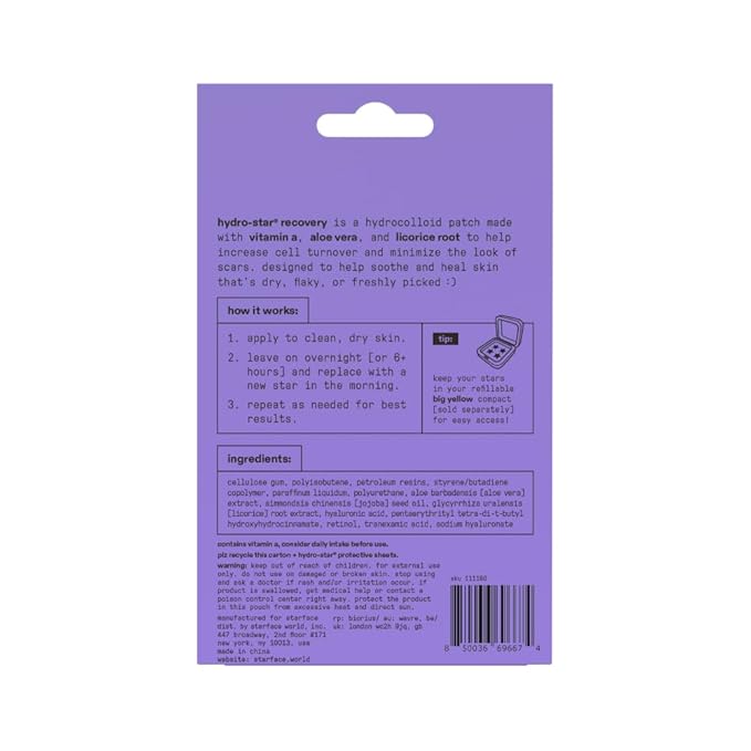 Starface Hydro-Star Recovery BIG PACK, Hydrocolloid Patches with Aloe Vera and Vitamin A, Helps Soothe and Protect Skin After Picking (96 Count)