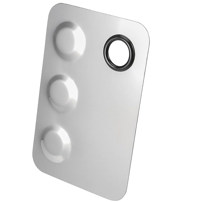 6 Pack 6 x 4 Inch Stainless Steel Cosmetic Palette with Spatula, 3-well Mixing Makeup Palette Nail-art Mixer Metal Tray for Foundation, Pigment, Nail Polish Blending, Silver