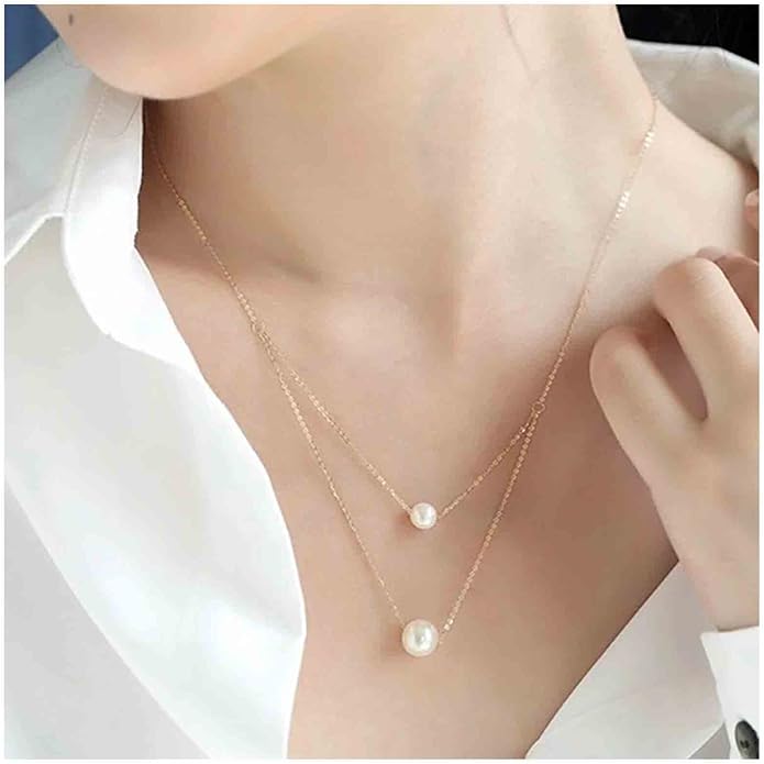 Boho Layered Pearl Necklace Choker Gold Pearl Pendant Necklace Multi Layer Vintage Necklace Chain Bridal Necklace Jewelry for Women and Girls