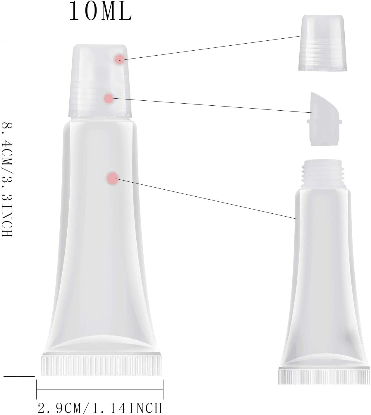 JIAKAI 10ml Mini Clear Refillable Empty Tubes Lip Gloss Balm Container，Soft Tubes Makeup Box，Shampoo Samples Empty Tubes with Screw Cover (20pcs)