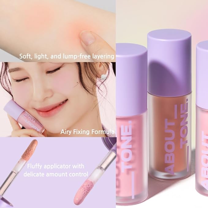Fluffy Air Blusher 5 Colors - Lightweight Melting Liquid Blush for Colorful Cheeks, Highly Pigmented, Cheekbones and Eye Makeup, Soft Matte Finish, Buildable Formula (04 MAUVE LAVENDER)
