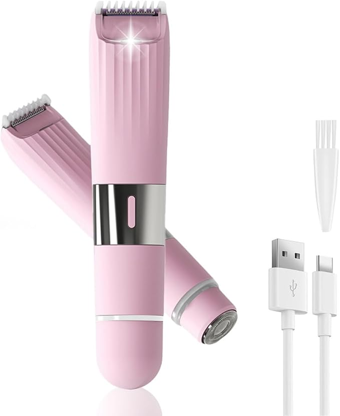 Dual-Head Body Trimmer for Women,2 in 1 Women Electric Shaver,IPX7 Waterproof Close Shaver and Facial Hair Remover for Body,Arm Bikini Face Leg-USB C Charge Wet & Dry Use-Bulit in Light