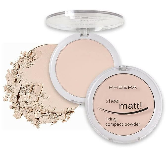 AQUAPURITY - PHOERA Sheer Matte Fixing Powder Makeup Base Fixer Setting Powder Foundation Fixing Compact Pressed Powder Long Lasting Make Up Fixer Skin Vitamin E Beauty Blender (201 Translucent)