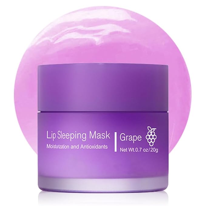 Hydrating Lip Sleeping Mask, Long Lasting Hydrating Night Lip Balms for Intensive Moisturizing and Care, Prevention Dry and Crack (GRAPE) 0.7 OZ