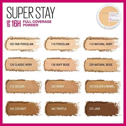 Maybelline Super Stay Full Coverage Powder Foundation Makeup, Up to 16 Hour Wear, Soft, Creamy Matte Foundation, Porcelain, 1 Count