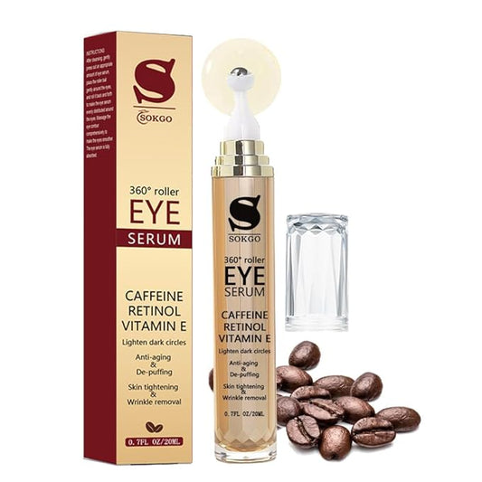Caffeine Eye Serum Anti Aging, Retinol Eye Serum with 360° Massage Ball for Dark Circles and Puffiness, Deeply Moisturizing, Firms and Lifts Eye Skin, Enhance Skin Elasticity, Smooth Fine Lines