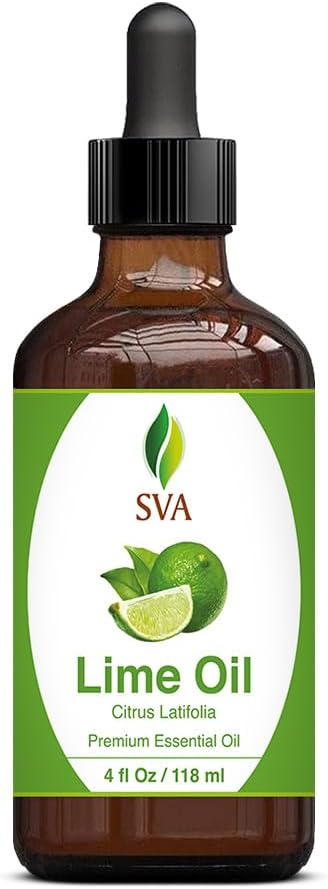 SVA Lime Essential Oil – 4 Fl Oz – 100% Natural Lime Oil - for Diffuser, Hair Care, Face, Skin Care, Aromatherapy, Scalp and Body Massage, Soap and Candle Making - with Dropper