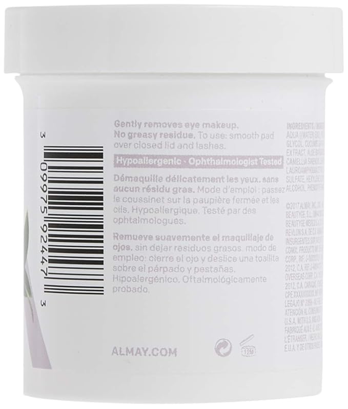 Almay Oil Free Gentle Eye Makeup Remover Pads , Oil Free Micellar, Hypoallergenic, Cruelty Free, Fragrance Free, Ophthalmologist Tested, 80 Pads ( Packaging May Vary )