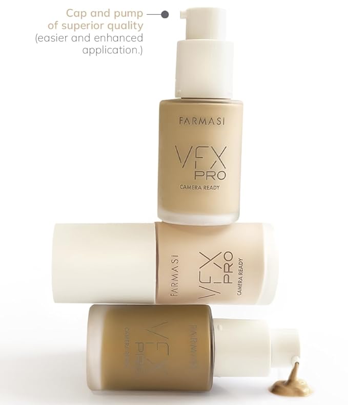 FARMASi Vfx Pro Foundation, Full Coverage Liquid Cream, Lightweight Long Lasting Coverage, Breathable Skin Moisturizer with Color True Matte Blending, Face Makeup, 1 fl. oz / 30 ml - Cool Dark 20