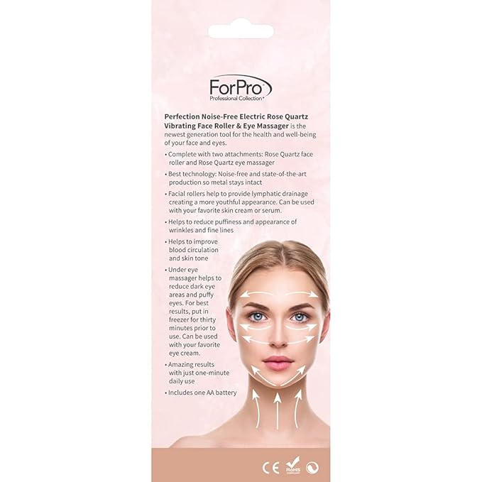ForPro Professional Collection Electric Face Roller & Eye Massager, 2 in 1 Vibrating Skin Care Tool, Rose Quartz