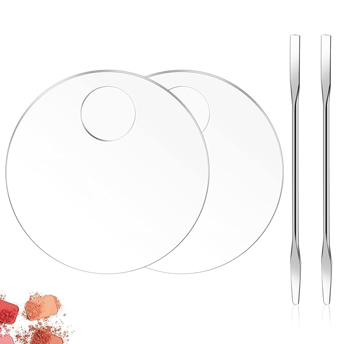 2PCS Acrylic Cosmetic Palette with 2PCS Spatula Tool,Makeup Palette Mixing Tray Apply for Foundation Eye Shadow Lipsticks Nail Art Professional Pigment Blending(Round)