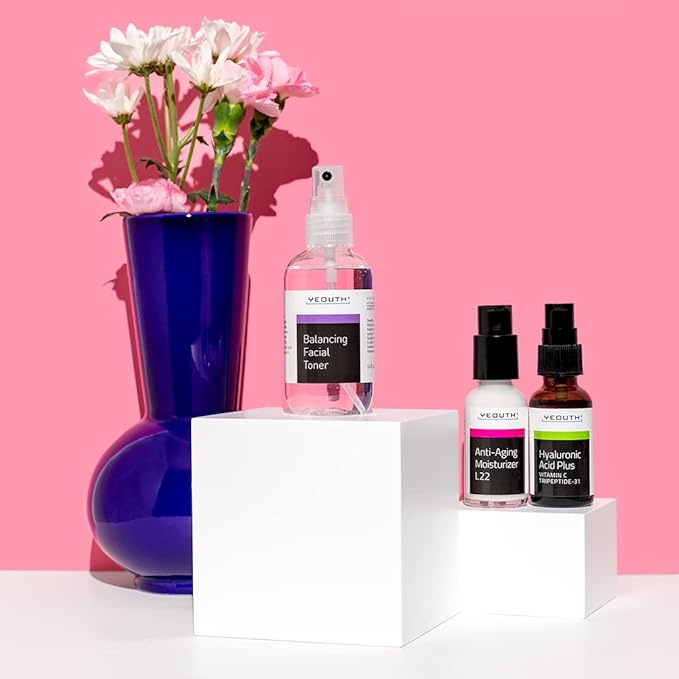 YEOUTH Skin Care Set: Hyaluronic Acid Serum with Vitamin C, Face Toner, Face Moisturizer, Skincare Kit for Hydrating and Smooth Looking Skin, Facial Kit 3-Piece