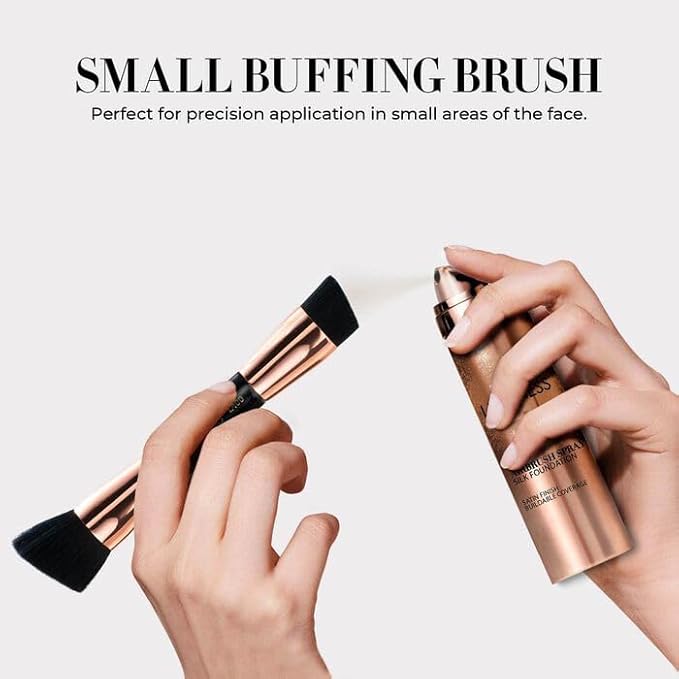 LUMINESS Silk Airbrush Spray Foundation & Buffing Brush Kit – Full Coverage Foundation & Dual-Sided Buffing Brush - Buildable Coverage, Anti-Aging Formula Hydrates & Moisturizes (Shade - Rich)