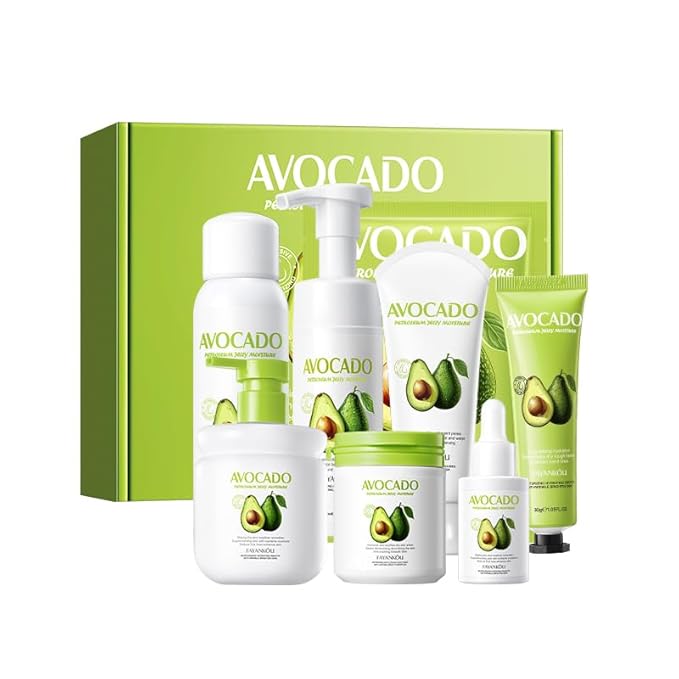 Avocado Facial Skincare Set - Complete Eight-Piece Kit for Soothing, Nourishing, and Moisturizing