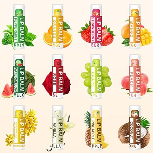 DMSKY 120 Pack Lip Balm, Natural Lip Balm Bulk with Vitamin E and Coconut Oil, Moisturizing Lip Balm for Dry Cracked Lips, Lip Balm for Stocking Stuffers - 12 Flavors