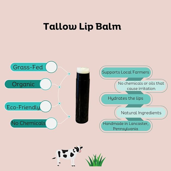 Beef Tallow Lip Balm 100% Grass Fed & Organic, Animal Based Skincare, Carnivore Beauty, Natural Hydrating (4 Pack), Black