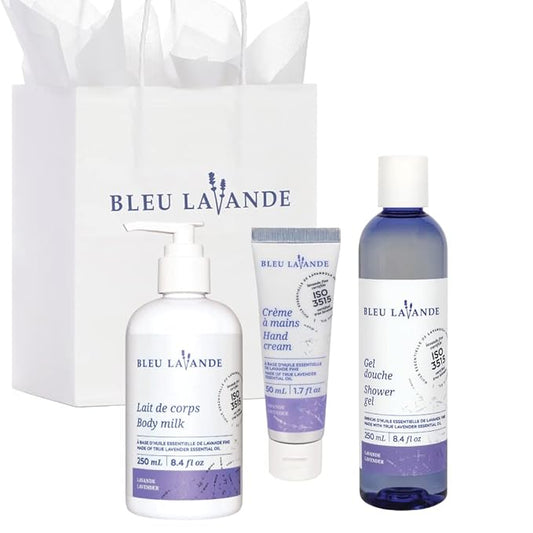 Bleu Lavande - Morning Well-being Routine Aromatherapy Set – Lavender Shower Gel, Body Milk and Hand Cream - Enriched with Premium & Pure Lavender Essential Oil - Soothing Natural Lavender Products
