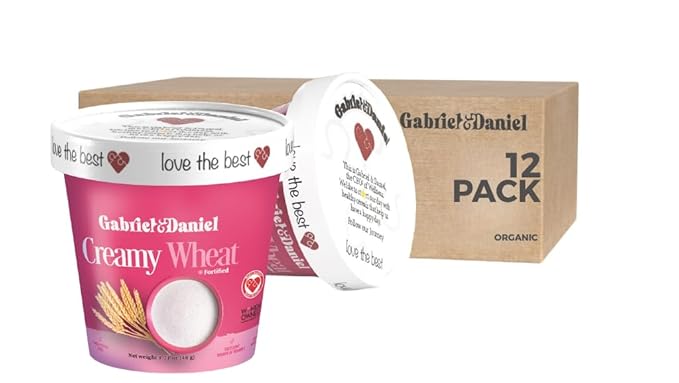 Gabriel & Daniel Organic Instant Creamy Wheat (Farina) Hot Cereal Cup – Non-GMO, Pure and Organic Breakfast Cereal – Rich in Iron & Vitamin C for a Nourishing and Quick Meal – Smooth & Creamy Texture (Pack of 12)