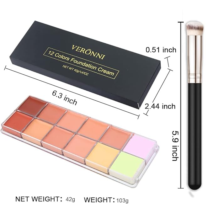 12 Color Correcting Concealer Palette With Concealer Brush, Cream Contouring Makeup Kit, Tattoo Concealer, Corrects Dark Circles Red Marks Scars Light Mediumor creamy concealer B1